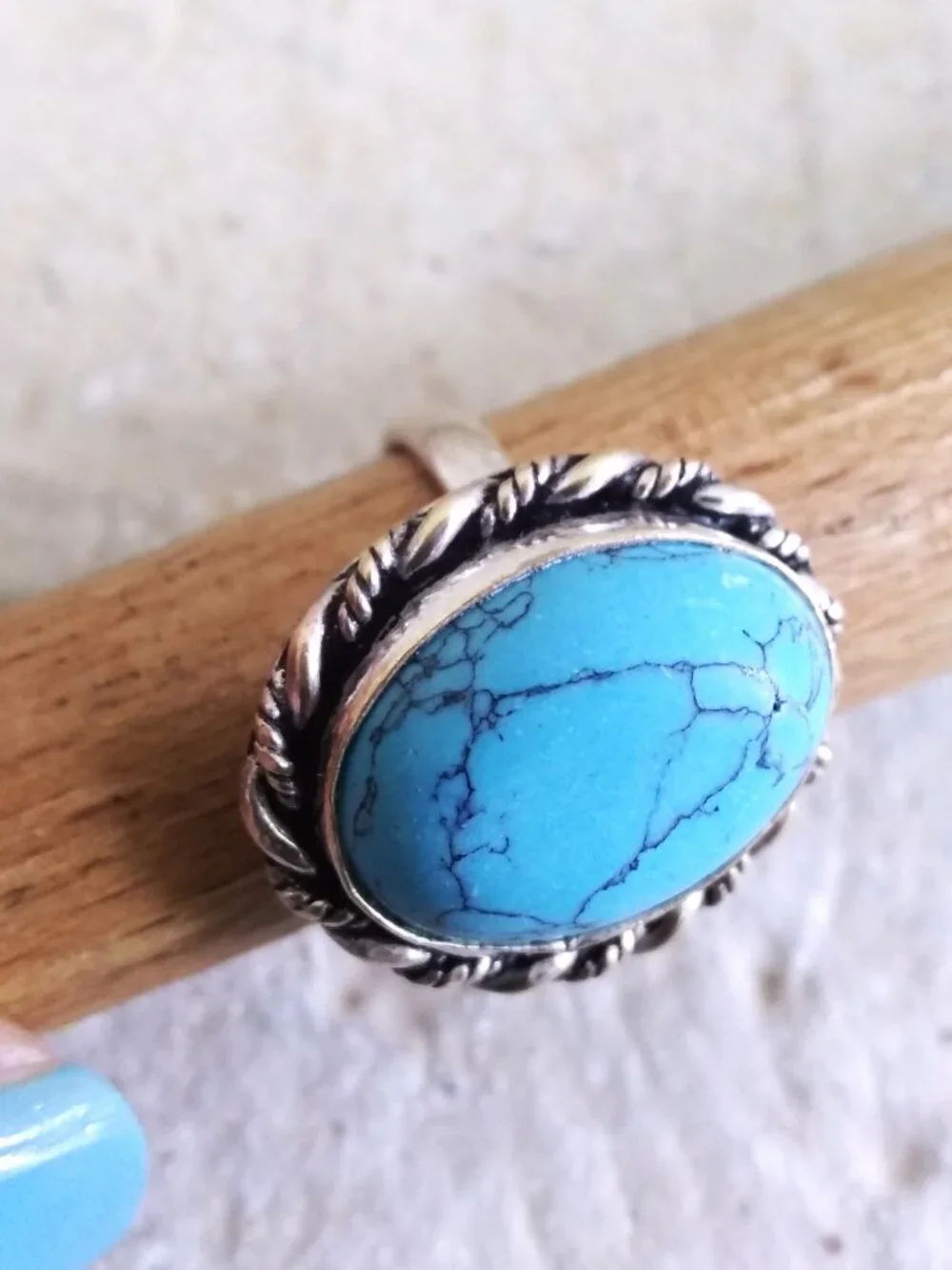 Sz 7 ~ Deep Aqua Turquoise Howlite Ring - Boho Southwestern Beachy Casual